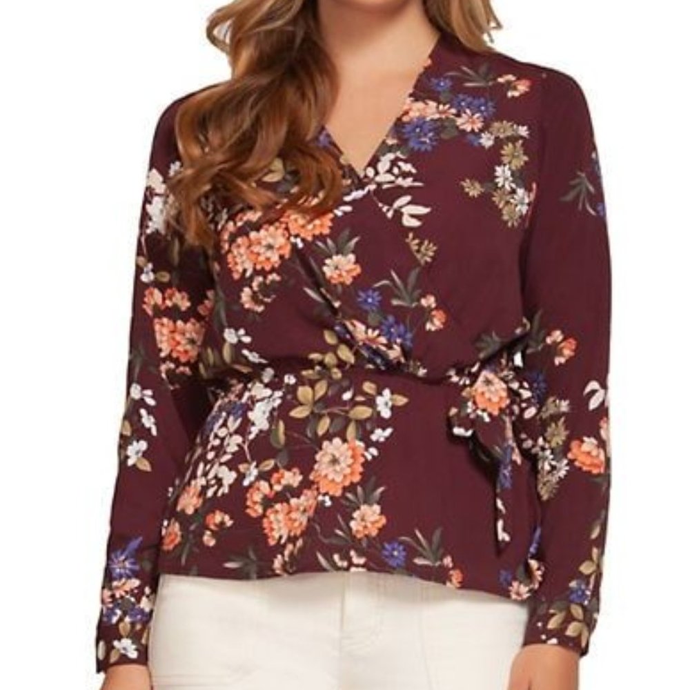 Black Tape Long Sleeve Floral Print Wrap Blouse